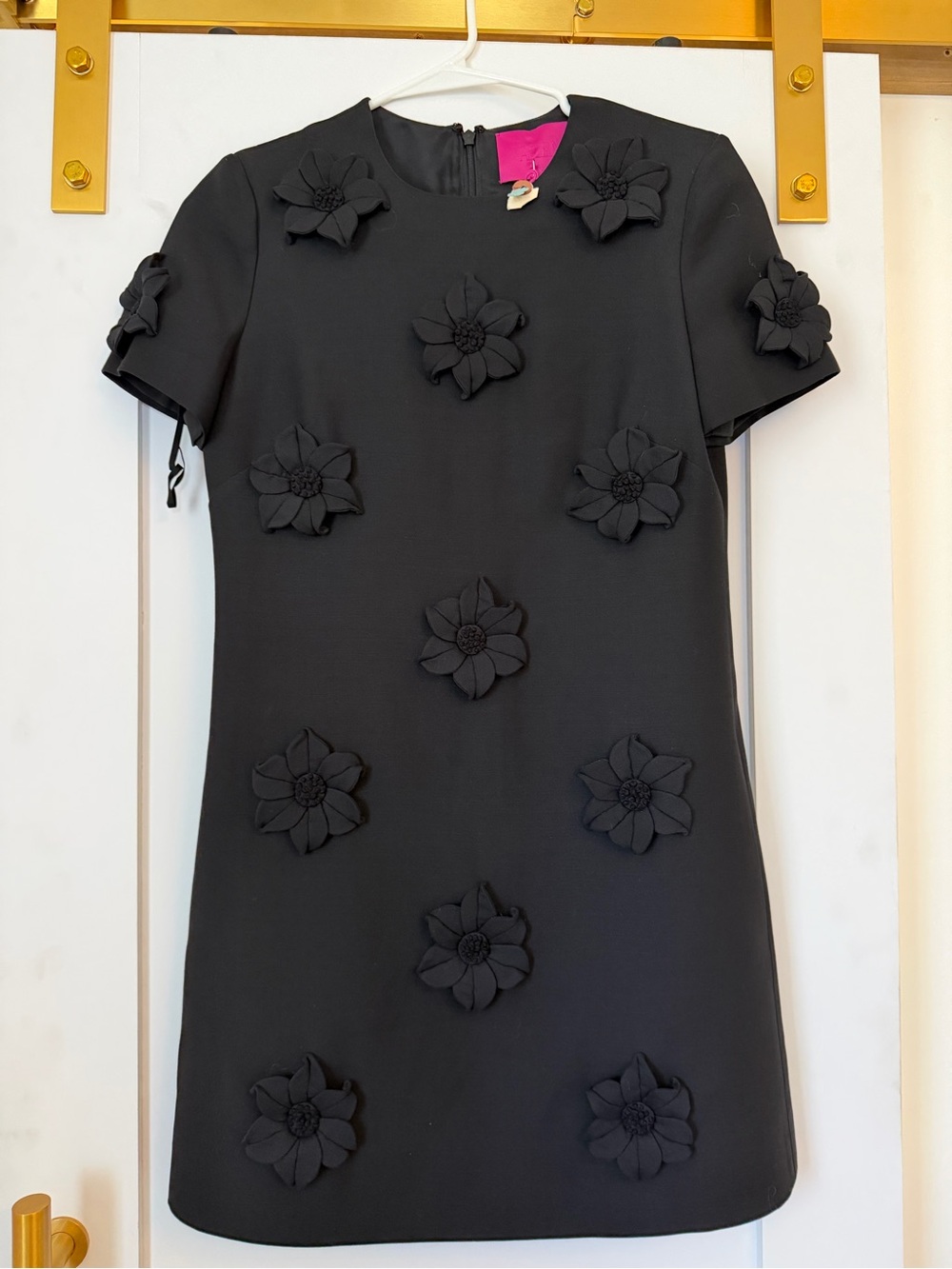 NWT Valentino $5,500 Black 3D Floral Appliqué Shift Dress
